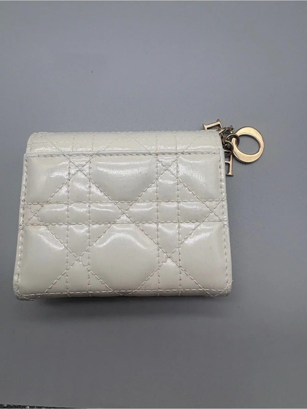 Christian Dior Lady Dior Lotus Cannage Wallet White Leather Entrupy COA